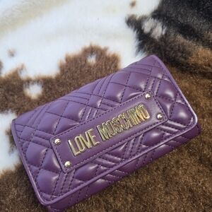 Love Moschino Purple Quilted Logo Plaque Wallet